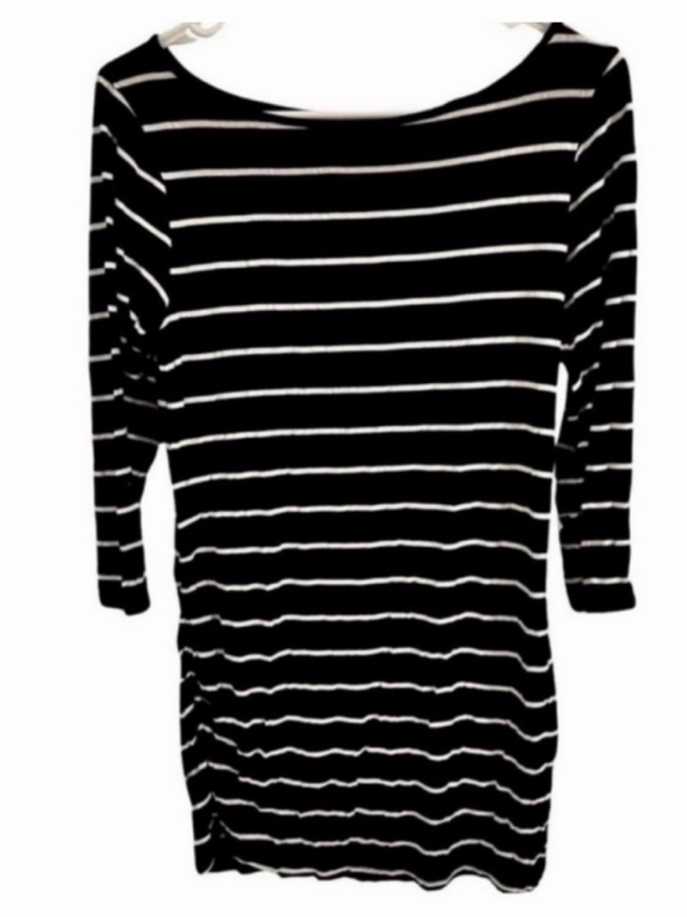 Black & White Striped Maternity Top | Size Medium | Boat Neck | Ruched Sides - Picture 2 of 4